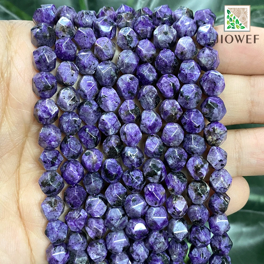 

Natural Stone Faceted Purple Black Spot Jaspers Loose Spacer Beads for Making Jewelry Diy Bracelet Accessories 15" Strand 8mm