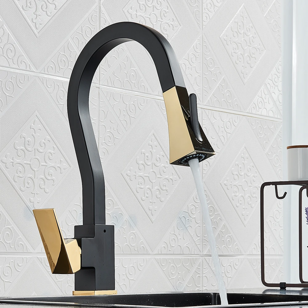 

Black Gold Gourmet Kitchen Faucet with Flexible Pull Down Sprayer Extendable Removable Faucets For Kitchen Sink Mixer Tap