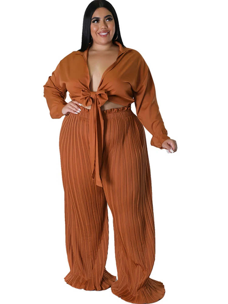 Plus Size Women Set Clothes Lace Up Crop Tops Pleated Wide Leg Pant Suit Autumn New Solid Casual Sexy Oversize Two Piece Outfits
Plus Size Women Set Clothes Lace Up Crop Tops Pleated Wide Leg Pant Suit Autumn New Solid Casual Sexy Oversize Two Piece Outfits