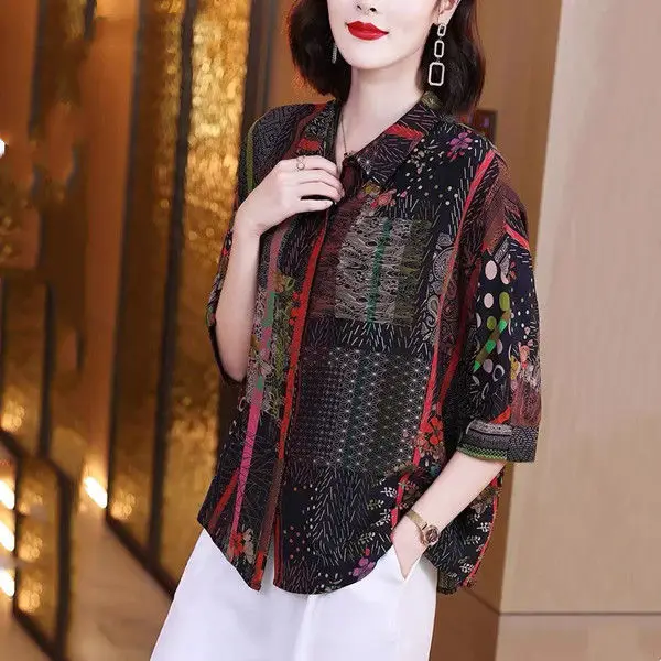 Real silk blouse women's clothing 2022 summer ashion retro color short sleeve lapel printing thin blouse female clothing top
Real silk blouse women's clothing 2022 summer ashion retro color short sleeve lapel printing thin blouse female clothing top