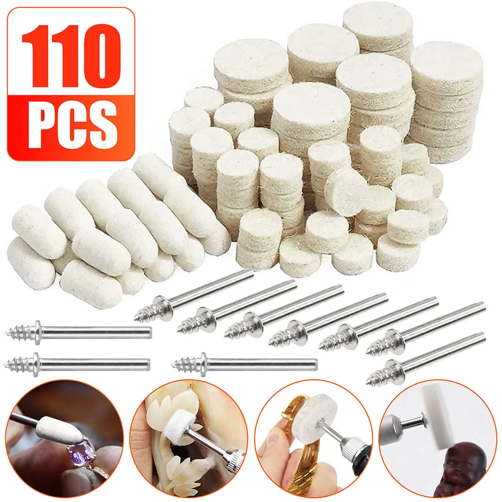 110PCS Wool Grinding Head Polishing Wheel Kit Jewelry Metals Felt Buffing Pads Rotary Tool Electric Grinding Accessories
110PCS Wool Grinding Head Polishing Wheel Kit Jewelry Metals Felt Buffing Pads Rotary Tool Electric Grinding Accessories