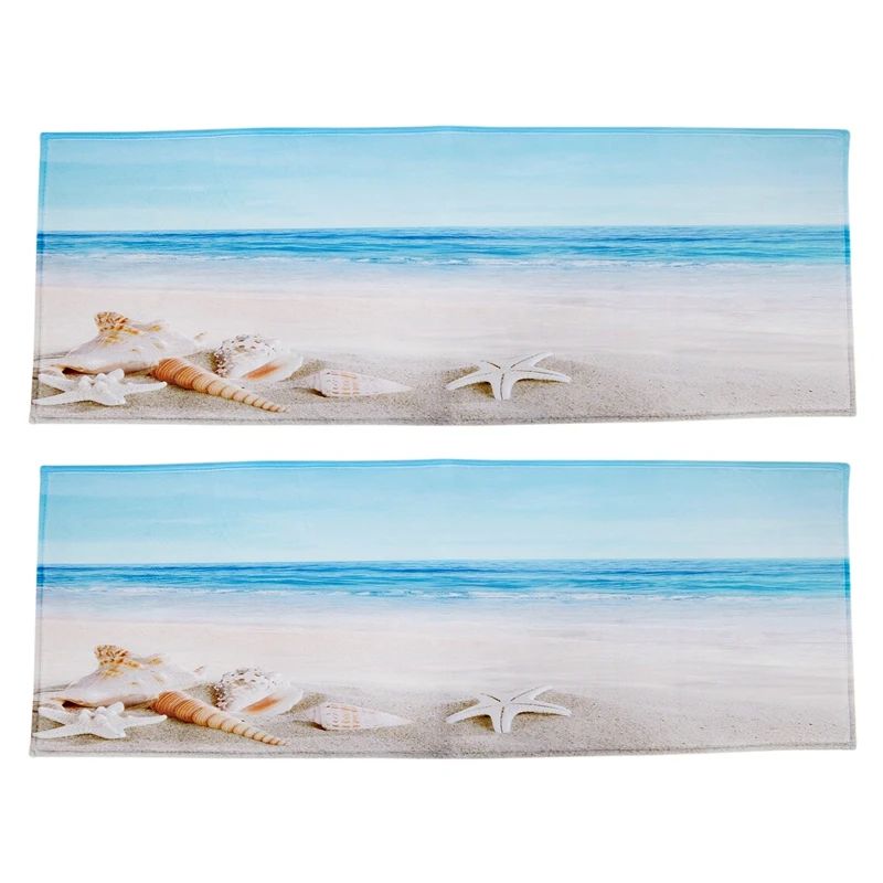

2X Blue Ocean Starfish Conch Shell Holiday Beach Scenery Print Polyester Rubber Anti-Skid Bathroom Mats Rugs 40X120cm