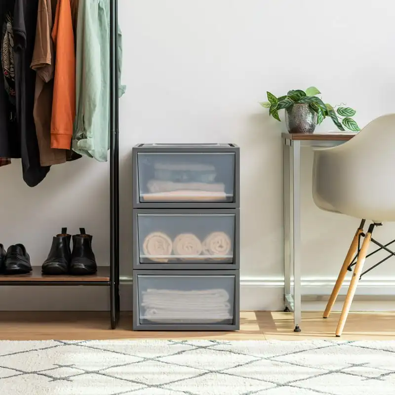 Superb Gray Plastic 3-Piece Storage Chest with 3 Retractable Drawers, Stacking Containers for Easy Organization.
Superb Gray Plastic 3-Piece Storage Chest with 3 Retractable Drawers, Stacking Containers for Easy Organization.
