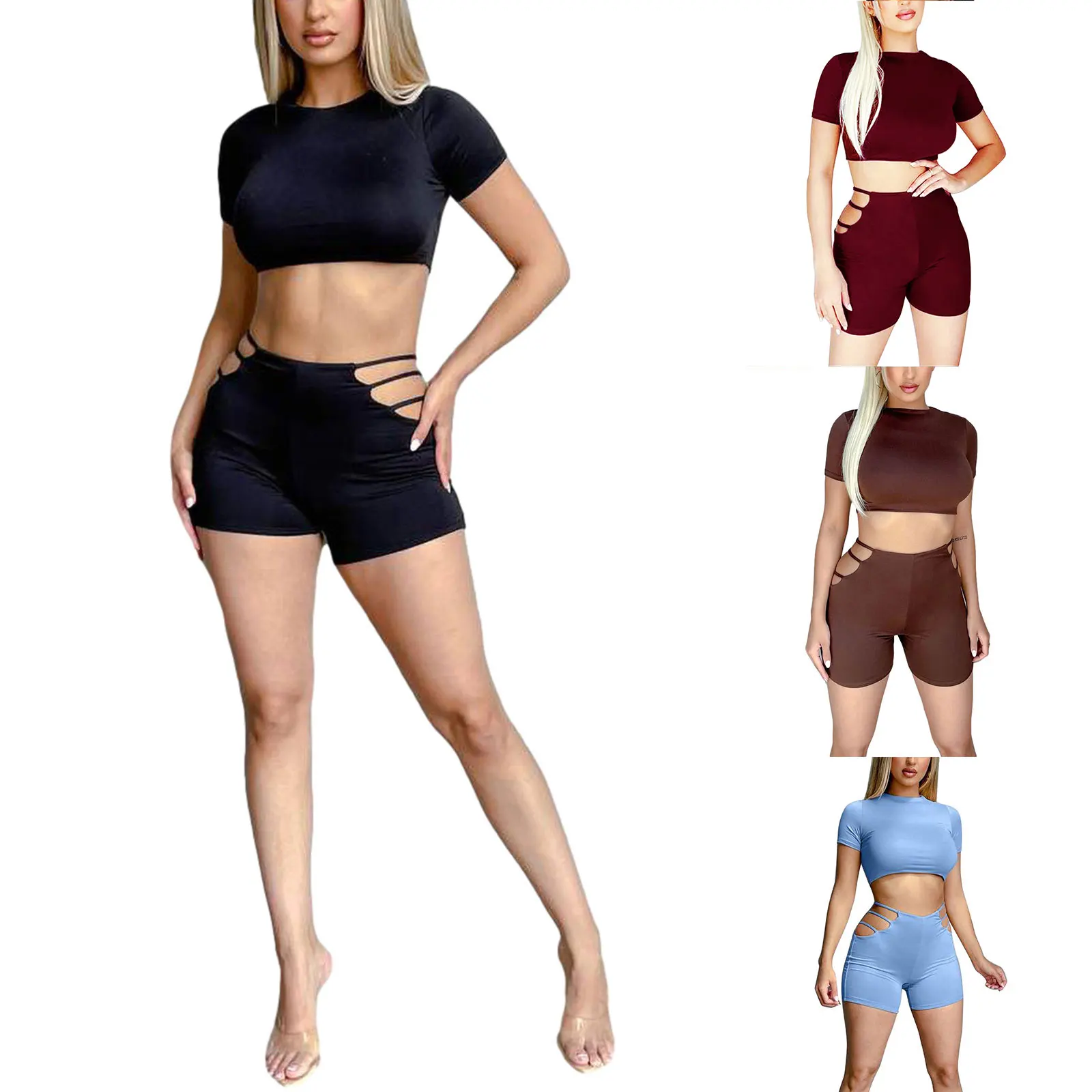 2022 New Fashion Women Close-fitting Two-piece Clothes Set,Solid Color Turtleneck Short Sleeve Crop Tops and Hollow Out Shorts
2022 New Fashion Women Close-fitting Two-piece Clothes Set,Solid Color Turtleneck Short Sleeve Crop Tops and Hollow Out Shorts