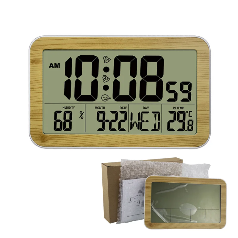 Цифровой будильник с зернистой древесиной, с температурой и влажностью, многофункциональные настольные часы для домашних учеников
Цифровой будильник с зернистой древесиной, с температурой и влажностью, многофункциональные настольные часы для домашних учеников
