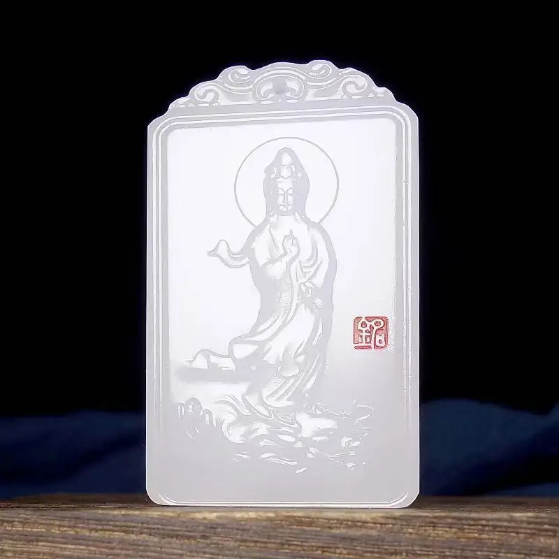 Афганский Белый Jade Treading Dragon Guanyin кулон Бодхисаттва для мужчин и женщин