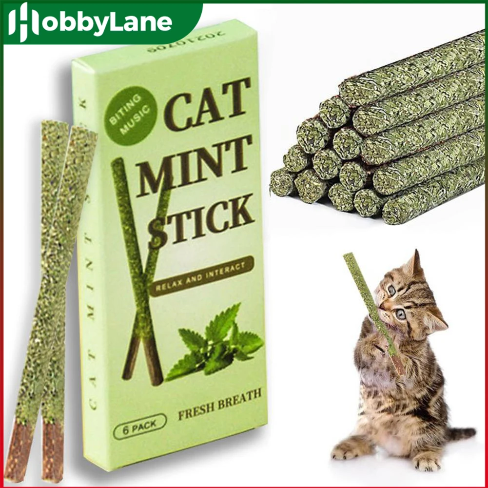 

6pcs/Set Pet Cat Molar Sticks Natural Mint Sticks Bite-Resistant Chews Toys Pet Products For Relieve Anxiety Teeth Cleaning