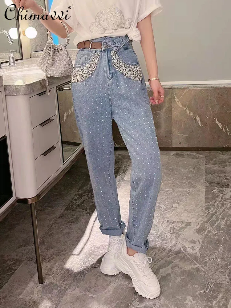 Women 2022 Spring New Korean Style Fashion Beads Rhinestone Denim Pants Ladies Streetwear High Waist Slimming Straight-Leg Jeans
Women 2022 Spring New Korean Style Fashion Beads Rhinestone Denim Pants Ladies Streetwear High Waist Slimming Straight-Leg Jeans