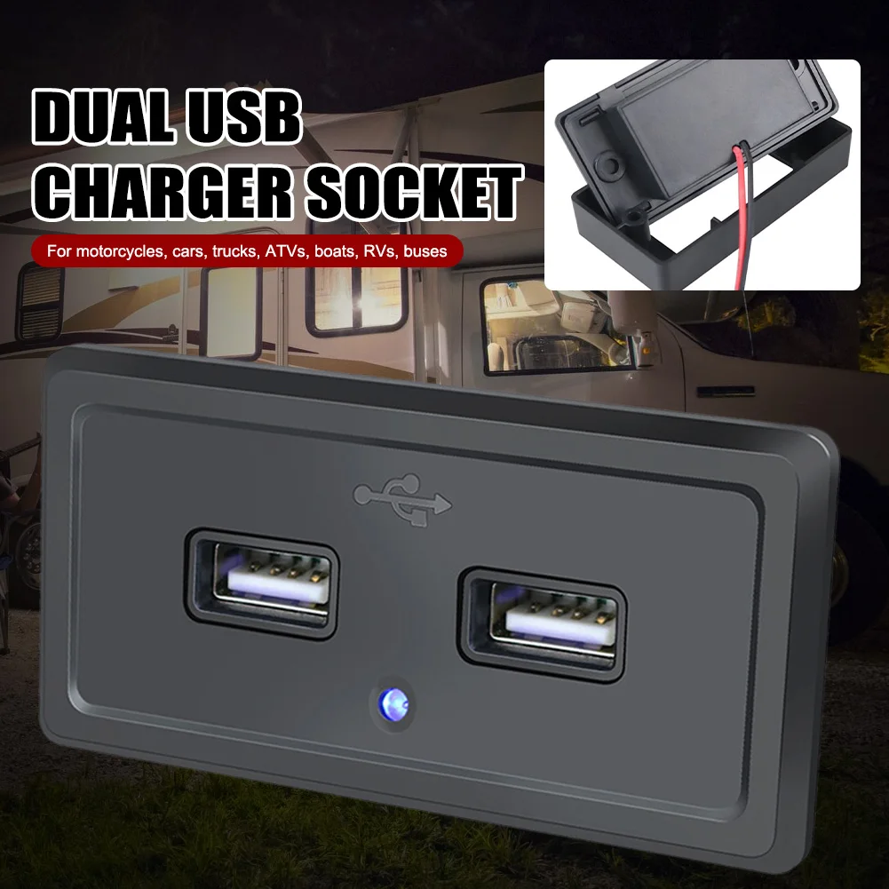 Dual USB Charger Socket 5V/3.1A USB Ports Outlet Fast Charging with LED Indicator for 12V/24V for RV Caravan Truck ATV Car
Dual USB Charger Socket 5V/3.1A USB Ports Outlet Fast Charging with LED Indicator for 12V/24V for RV Caravan Truck ATV Car