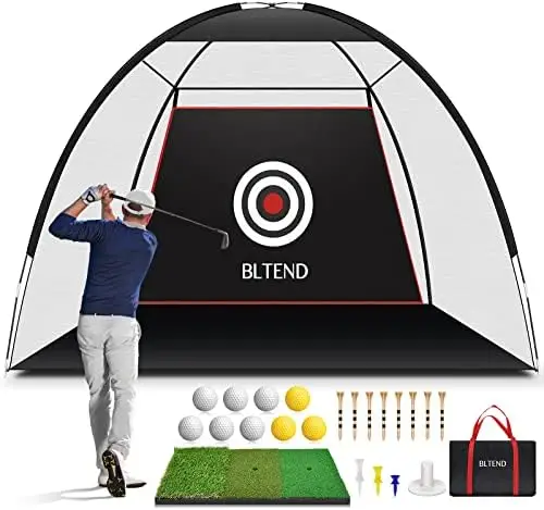 

Golf Net - 10x7ft Golf Practice Nets for Backyard Driving with Golf Mat, 11 Golf Tees, 9 Golf Balls, Golf Hitting Training Net f
