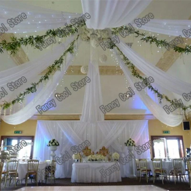 

10pcs 0.45m*8m pure White Wedding Ceiling Draper Canopy Drapery for decoration wedding fabric Roof decoration venue decor