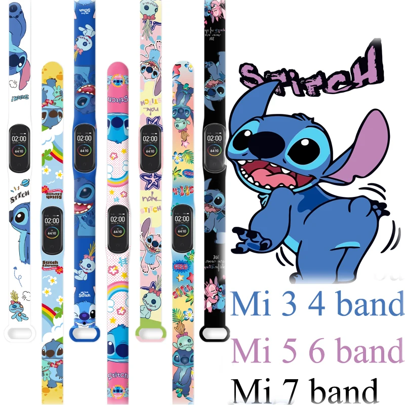 

Cartoon Stitch Strap for Xiaomi Mi Band 7 6 5 4 3 Silicone Wrist Strap for Xiaomi Mi Band 3 4 5 Bracelet Miband 7 for Man Child
