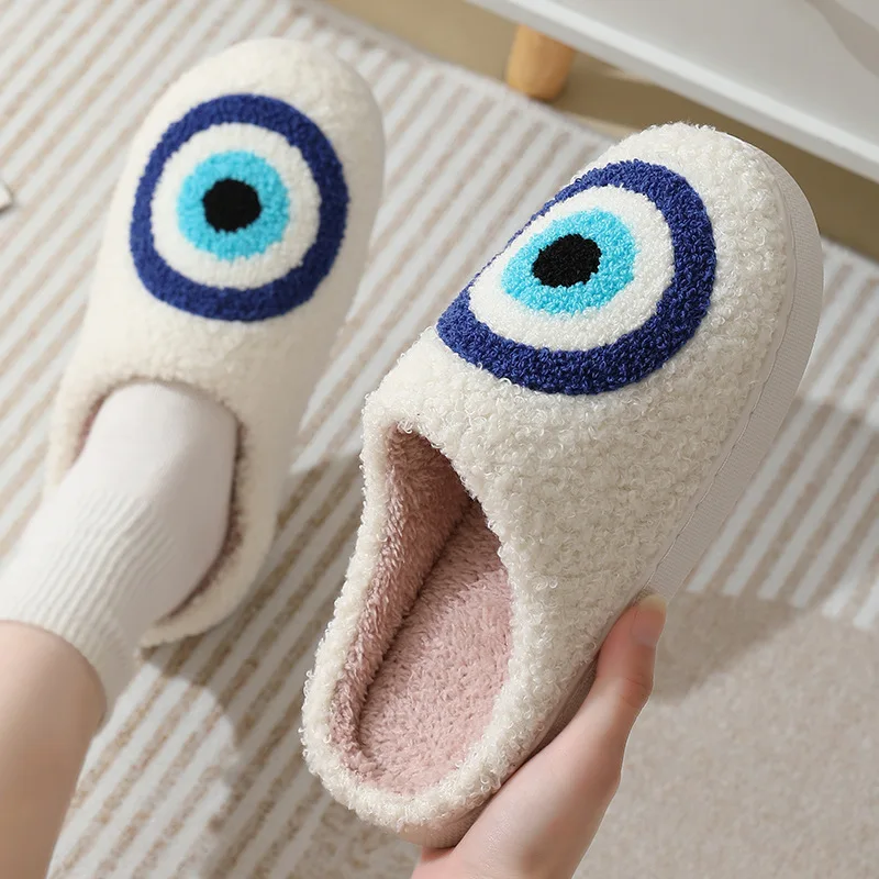 2023 Halloween Autumn Winter Fulffy Fur Slippers Plush Fleece Flat Blue Eye Slippers Sweet Thick Soled Indoor Cotton Slippers
2023 Halloween Autumn Winter Fulffy Fur Slippers Plush Fleece Flat Blue Eye Slippers Sweet Thick Soled Indoor Cotton Slippers