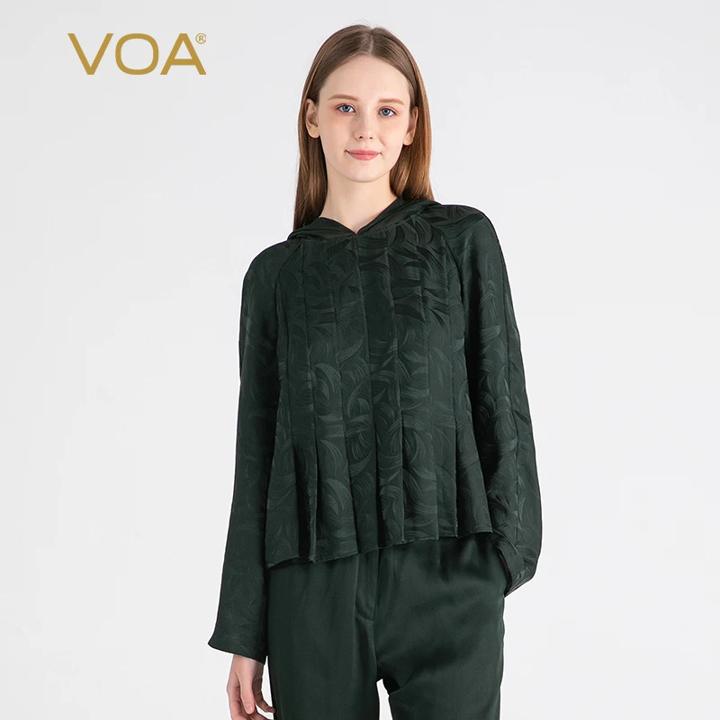 VOA Jacquard Silk Elegant Vintage Blackish Green Tops Women Raglan Long Sleeve Fashion Pleated High Quality Silk T-shirt BE1532
VOA Jacquard Silk Elegant Vintage Blackish Green Tops Women Raglan Long Sleeve Fashion Pleated High Quality Silk T-shirt BE1532