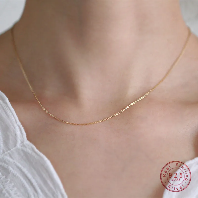 

Guarantee 925 Sterling Silver Plating 14K Gold Shiny Simple Clavicle Chain Necklace Women Wild Banquet Jewelry