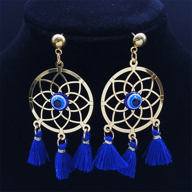 Dream Catcher Boho Turkey Eye Tassel Drop Earring Antique Stainless Steel Sacred Geometry Carving Ethnic Dangle Earrings Jewelry
Dream Catcher Boho Turkey Eye Tassel Drop Earring Antique Stainless Steel Sacred Geometry Carving Ethnic Dangle Earrings Jewelry