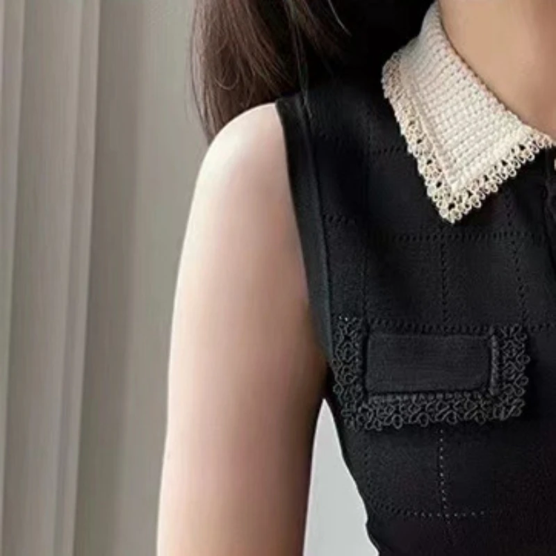 Women Sleeveless Knit Black midi dress 2022 new Single Breasted Turn-down Collar Elegant Female Stretch Robe
Women Sleeveless Knit Black midi dress 2022 new Single Breasted Turn-down Collar Elegant Female Stretch Robe