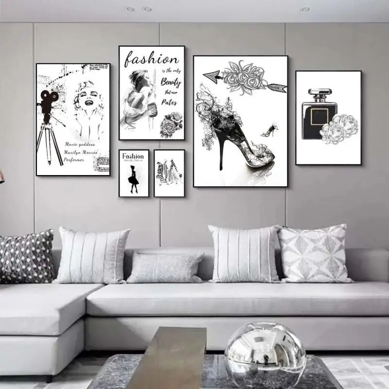 Fashion Black and White Style Canvas Painting Perfume High Heel Beauty Modern Poster Girl Bedroom Living Room Home Decor Mural
Fashion Black and White Style Canvas Painting Perfume High Heel Beauty Modern Poster Girl Bedroom Living Room Home Decor Mural