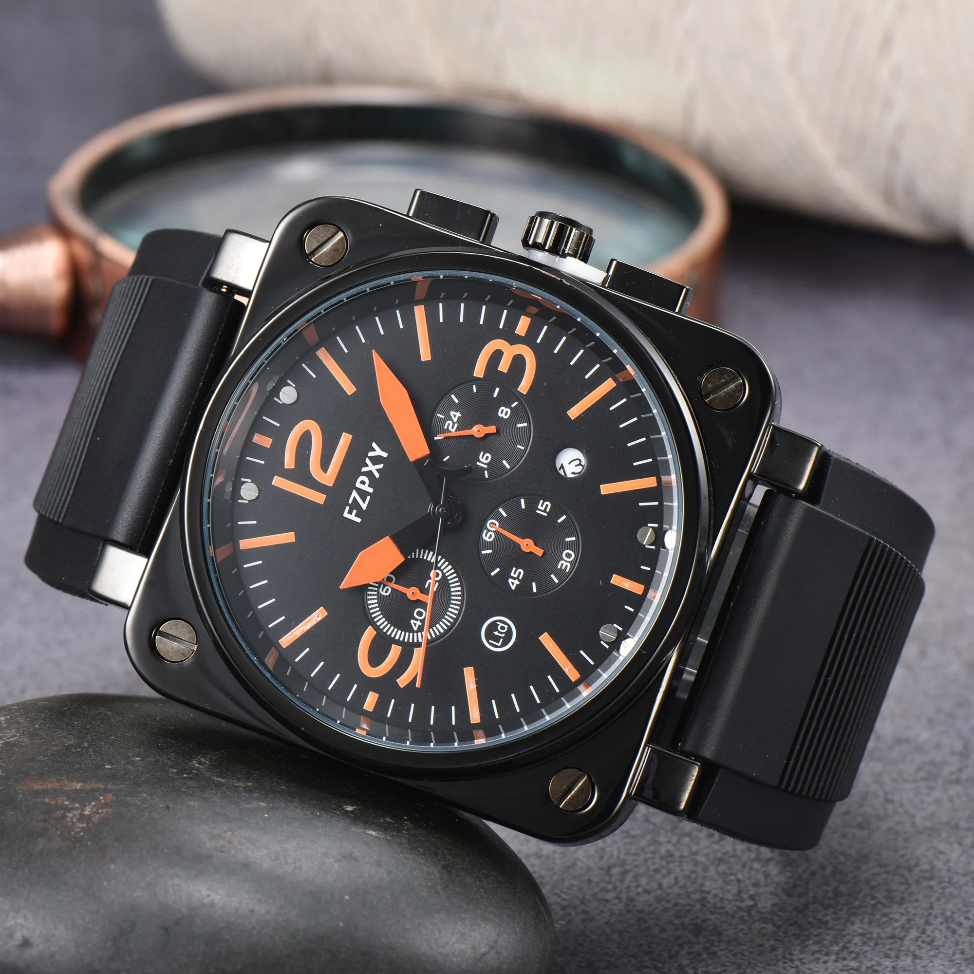 

Часы BR11 Мужские кварцевые в деловом стиле, роскошные многофункциональные спортивные наручные часы с колокольчиком из нержавеющей стали, квадратный циферблат Росса, модель BR