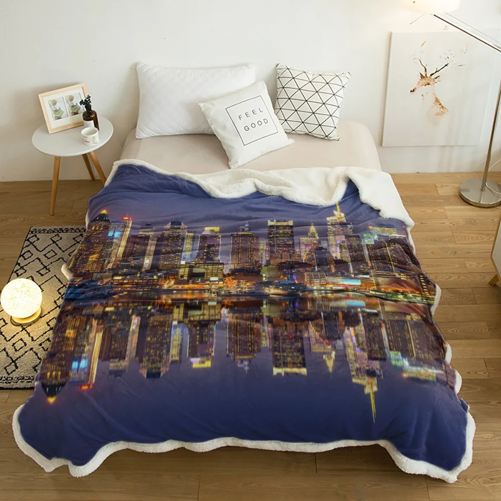 Manhattan City Night View Building Reflection Cashmere Blanket Thick Winter Bed Lamb Blankets Office Nap Sofa Bed Bedspread 
Manhattan City Night View Building Reflection Cashmere Blanket Thick Winter Bed Lamb Blankets Office Nap Sofa Bed Bedspread