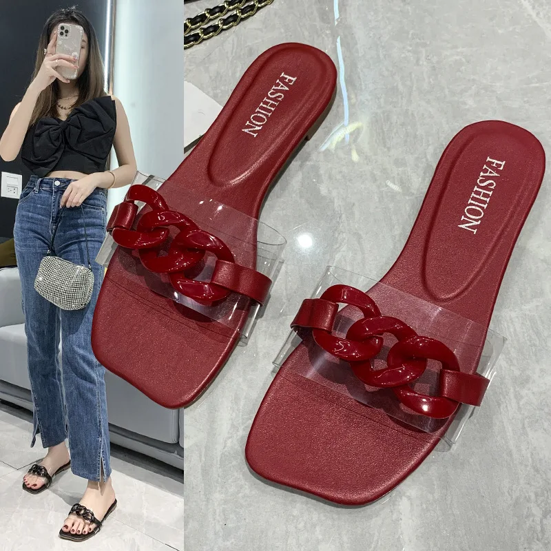 Chain Woman Slippers Luxury Fashion Women Shoes Designer Flip Flops Outdoor Beach Sandal Transparent Pvc Slides Flat Slipper
Chain Woman Slippers Luxury Fashion Women Shoes Designer Flip Flops Outdoor Beach Sandal Transparent Pvc Slides Flat Slipper
