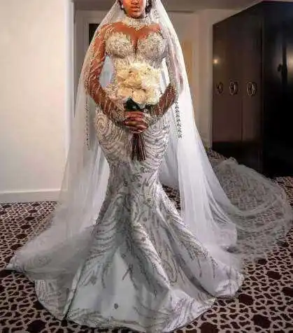 Новинка, высококачественное свадебное платье с круглым вырезом и длинным рукавом, Русалка на заказ, свадебное платье 2023