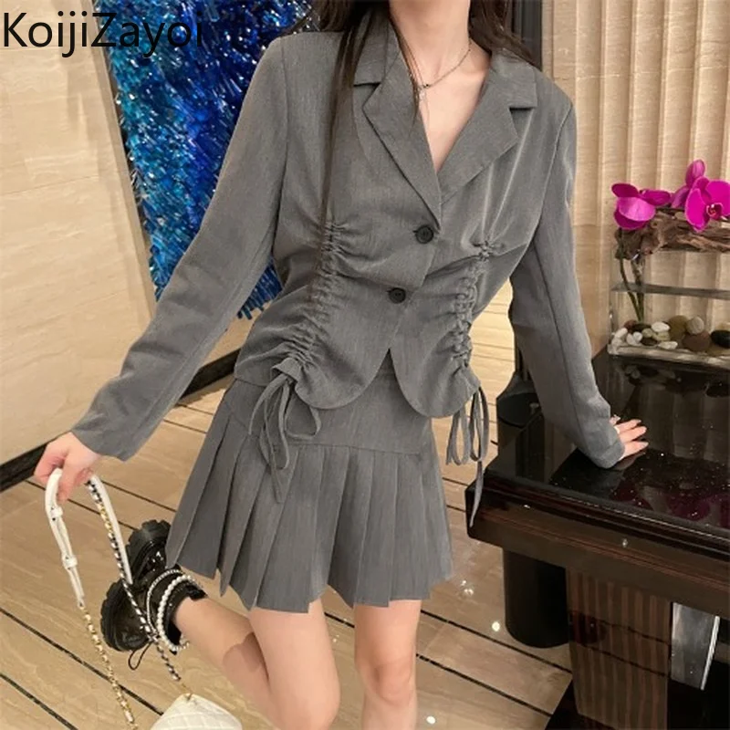 Koijizayoi Vintage Women Two Pieces Set Drawstring Cropped Blazer Mini Short Pleated Skirt Fashion Outfits Chic Korean Suit 2022
Koijizayoi Vintage Women Two Pieces Set Drawstring Cropped Blazer Mini Short Pleated Skirt Fashion Outfits Chic Korean Suit 2022