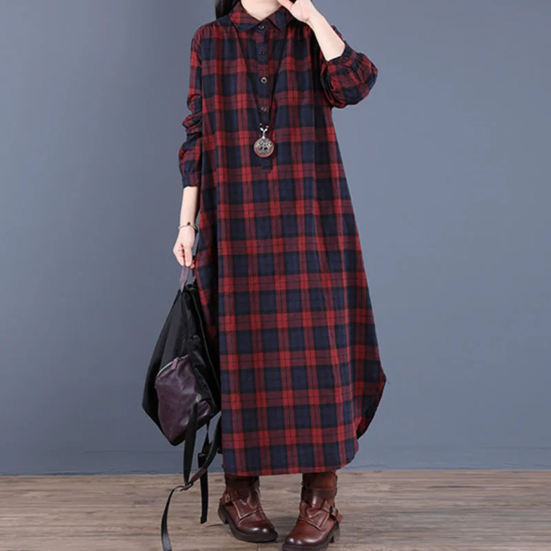 Spring Retro Plaid Pockets Turn-down Collar Long Sleeve Dresses 2023 New Loose Leisure Single Breasted Women Dress 
Spring Retro Plaid Pockets Turn-down Collar Long Sleeve Dresses 2023 New Loose Leisure Single Breasted Women Dress
