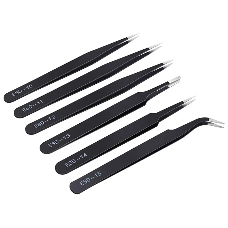 6Pcs Precision Tweezers Set, Upgraded Anti-Static Stainless Steel Curved Of Tweezers, For Electronics, Laboratory Work
6Pcs Precision Tweezers Set, Upgraded Anti-Static Stainless Steel Curved Of Tweezers, For Electronics, Laboratory Work