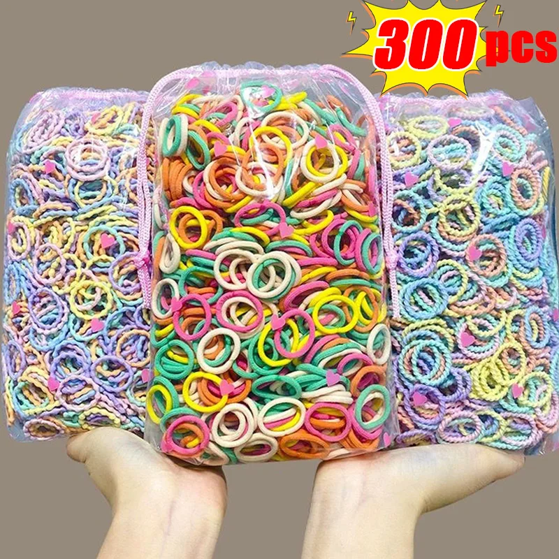 

300pcs Colourful Mini Hair Bands Girls Children's Elastic Rubber Bands Ponytail Holder Nylon Headbands Headwear Scrunchie