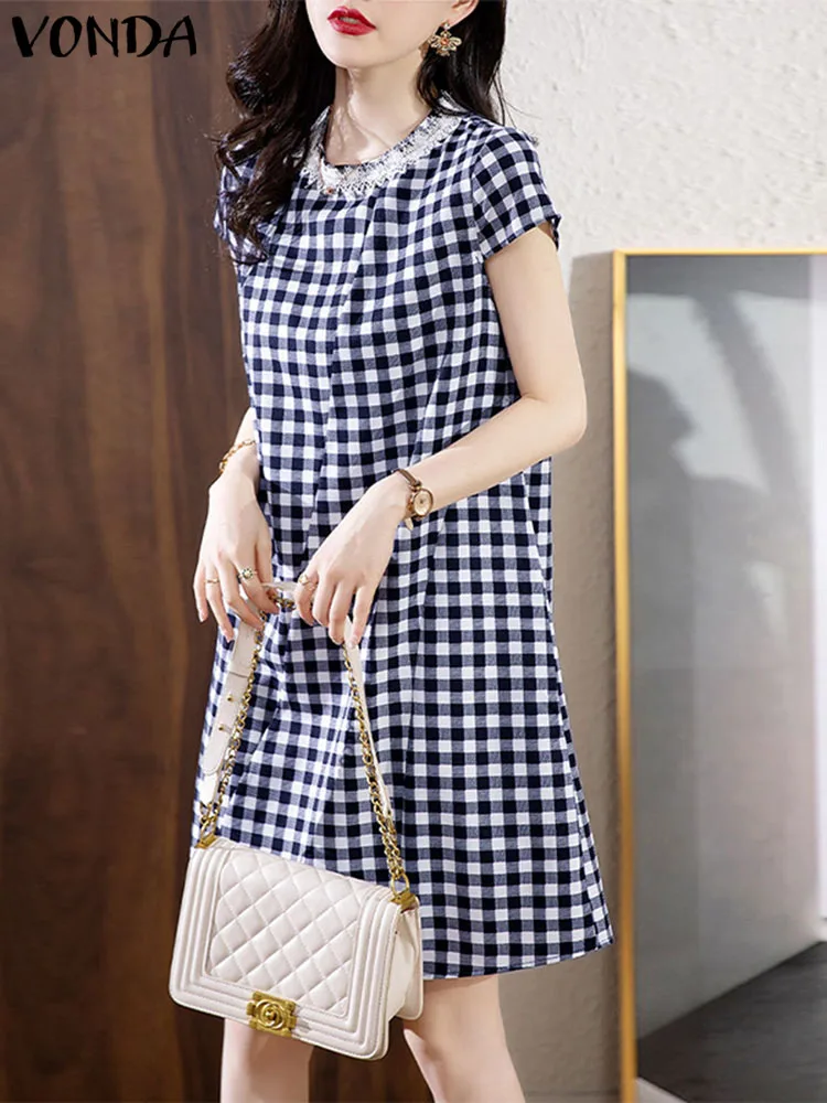 Платье VONDA женское клетчатое с коротким рукавом, элегантный кружевной Повседневный Свободный Мини Сарафан с круглым вырезом, в богемном стиле, винтажный принт, лето 2023
Платье VONDA женское клетчатое с коротким рукавом, элегантный кружевной Повседневный Свободный Мини Сарафан с круглым вырезом, в богемном стиле, винтажный принт, лето 2023