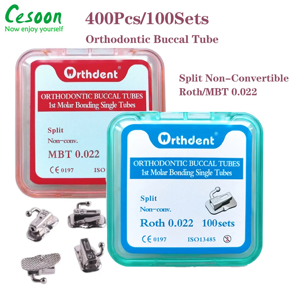 400Pcs 1st Molar Bondable Split Non Convertible Dental Orthodontics Buccal Tube Mesh Base Roth MBT 0.022 Dentist Materia
400Pcs 1st Molar Bondable Split Non Convertible Dental Orthodontics Buccal Tube Mesh Base Roth MBT 0.022 Dentist Materia
