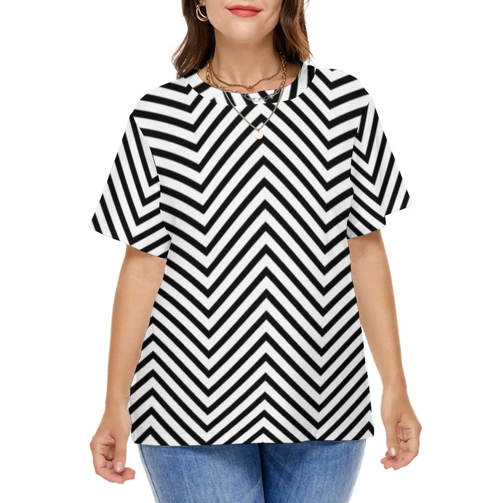 

Black Nordic Lines T Shirts Minimal Zig Zag Classic T-Shirt Short Sleeve Women Hip Hop Tshirt Summer Print Clothes Plus Size 6XL