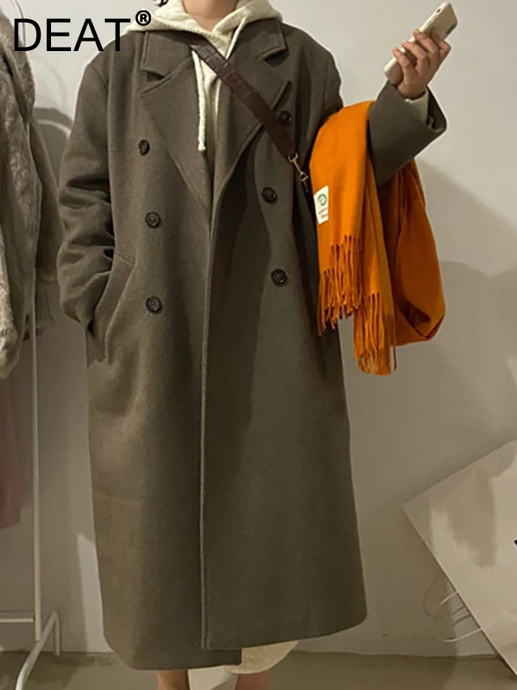 DEAT Fashion Women's Woolen Coat Lapel Loose Double Breasted Long Sleeve Solid Color Overcoat Female Spring 2023 New 17A5595
DEAT Fashion Women's Woolen Coat Lapel Loose Double Breasted Long Sleeve Solid Color Overcoat Female Spring 2023 New 17A5595