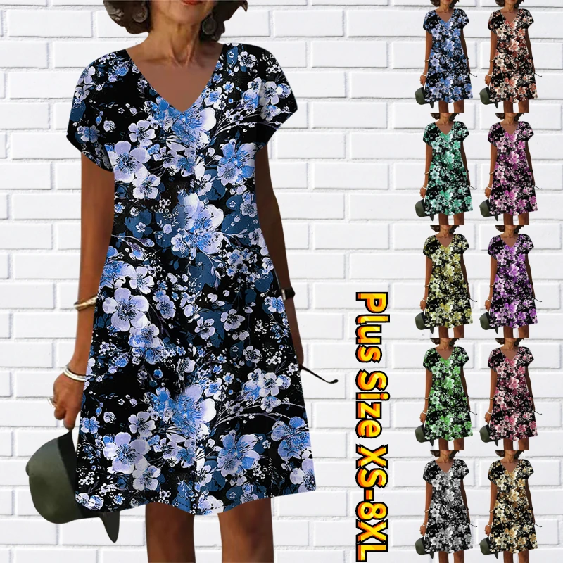 Vintage Elegant Short Sleeve Skirt Regular Dress Women's Loose Knee-length V-neck Slim Skirt Summer Flower Printed Party Dress
Vintage Elegant Short Sleeve Skirt Regular Dress Women's Loose Knee-length V-neck Slim Skirt Summer Flower Printed Party Dress