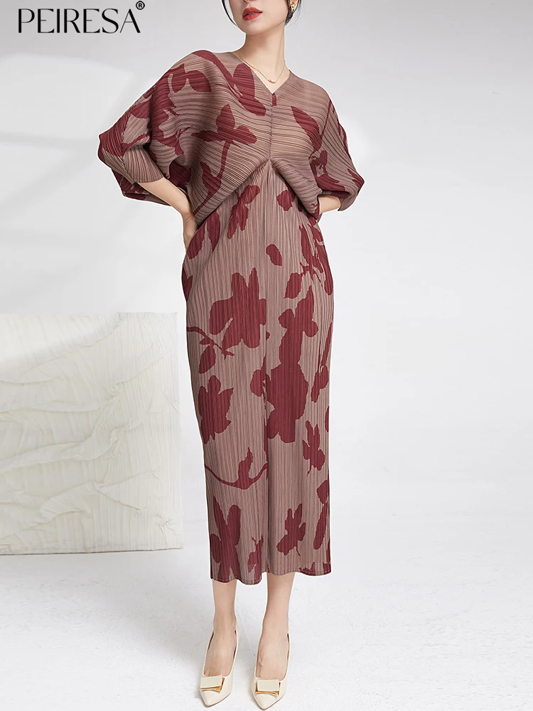PEIRESA Miyake Floral Printed Pleated Dresses For Women 2023 New Fashion V Neck Batwing Sleeve Loose Vintage Midi Dress Summer
PEIRESA Miyake Floral Printed Pleated Dresses For Women 2023 New Fashion V Neck Batwing Sleeve Loose Vintage Midi Dress Summer