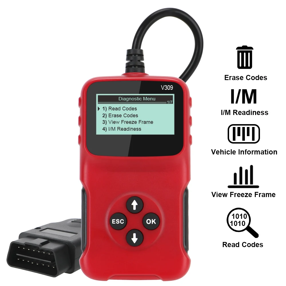 

V309 OBD2 Code Reader OBD 2 Scanner OBDII Digital Display Car Diagnostic Tool Plug and Play ELM 327