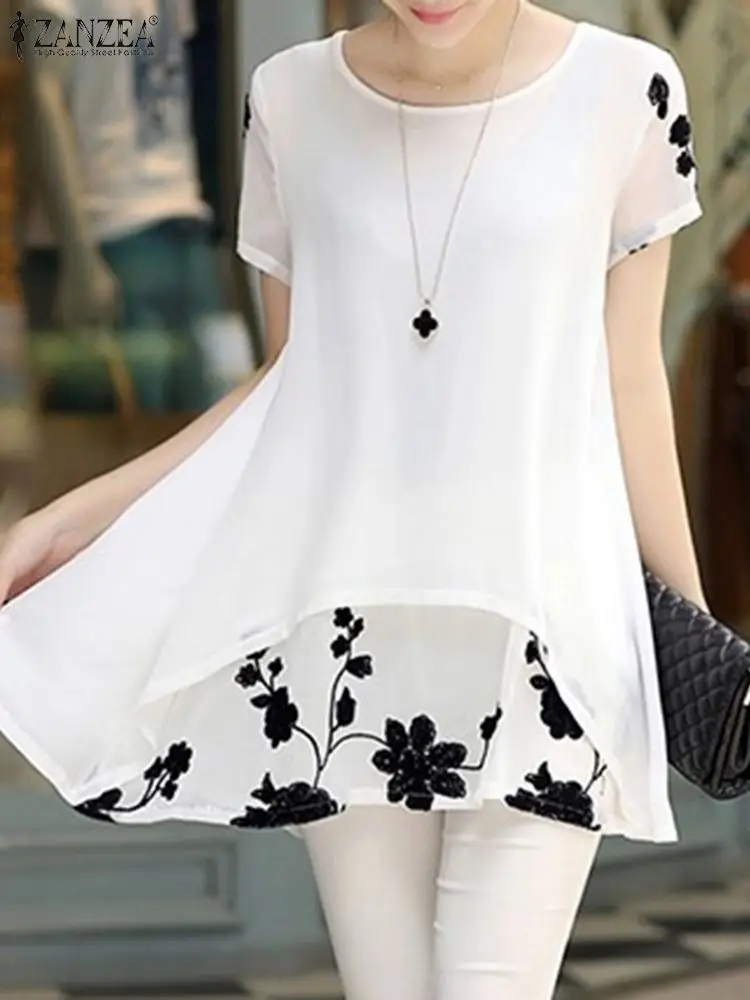 ZANZEA Bohemian Elegant Casual Oversized Holiday Thin Beach Long Shirt Women Summer Print Blouse O-Neck Short Sleeve Floral Tops 
ZANZEA Bohemian Elegant Casual Oversized Holiday Thin Beach Long Shirt Women Summer Print Blouse O-Neck Short Sleeve Floral Tops