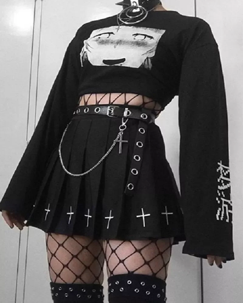 Womens Pleated Skirt Slim High Waist Mini Black Cross Print Skirts Gothic Style Streetwear Skirt Lolita College Skirt
Womens Pleated Skirt Slim High Waist Mini Black Cross Print Skirts Gothic Style Streetwear Skirt Lolita College Skirt