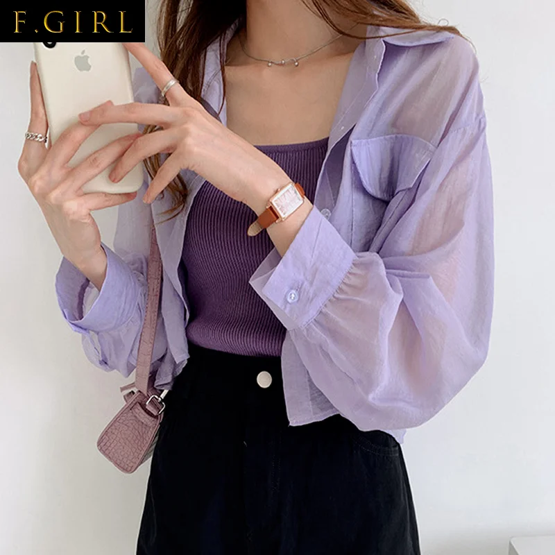 F GIRLS Shirts Women Cropped Sun-proof Daily College Fashion Ulzzang Summer Loose Mujer Leisure See-through Solid Single Breaste
F GIRLS Shirts Women Cropped Sun-proof Daily College Fashion Ulzzang Summer Loose Mujer Leisure See-through Solid Single Breaste