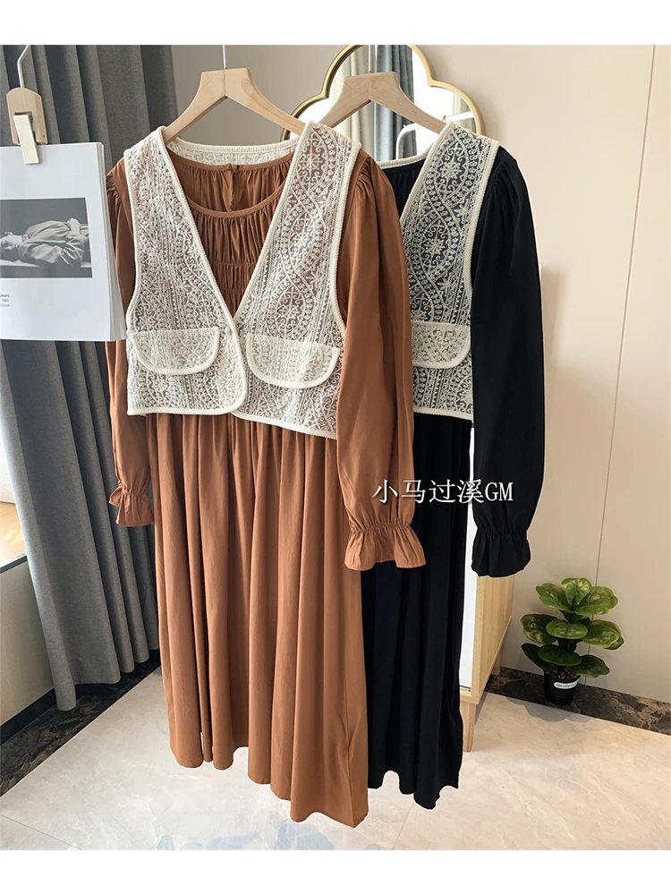 Korean Fashion Midi Dresses For Women 2022 Autumn Lace Vest And High Waist Long Sleeve Crew Neck Dress Female French Black Dress 
Korean Fashion Midi Dresses For Women 2022 Autumn Lace Vest And High Waist Long Sleeve Crew Neck Dress Female French Black Dress