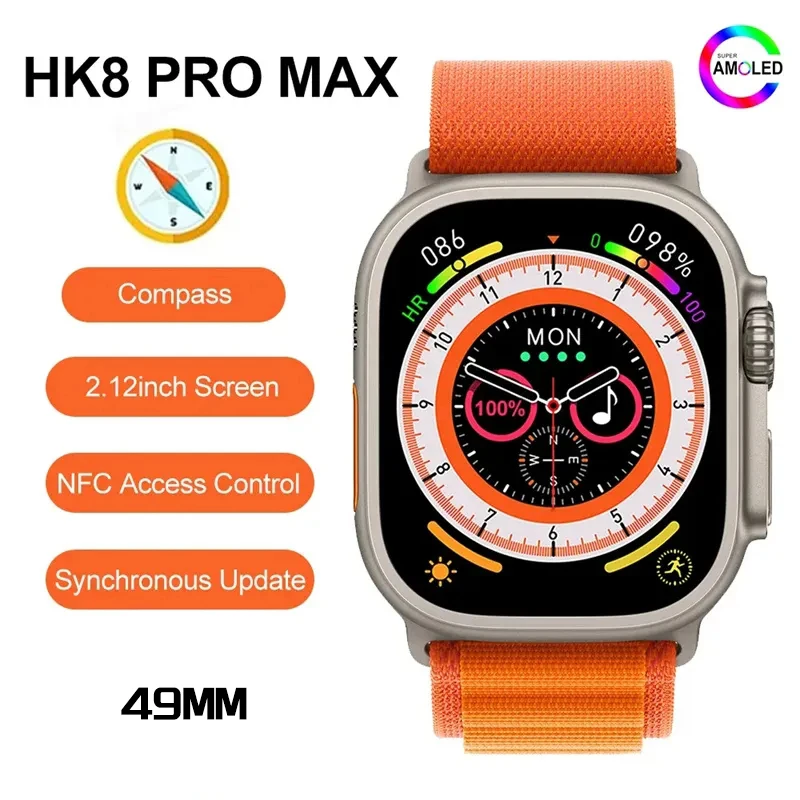 

AMOLED Screen HK8 Pro Max Ultra Smartwatch 49mm 2.12 inch 485*520 Bluetooth Call NFC Compass Men Smart Watch 2023 Sport Watches