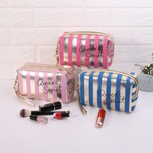 Fashion PU Stripe Small Womens Handbags Cosmetic Bag Square Cosmeticos Organizing Toiletry Bag Women Makeup Pouches Washbag