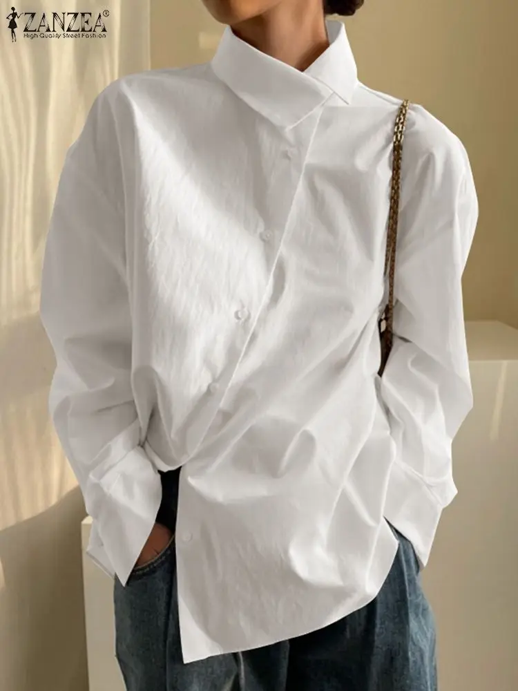ZANZEA Solid Blouses 2022 Spring Oversized Lapel Tops Casual OL Blusas White Baggy Camisas Women Fashion Button Irregular Shirt 
ZANZEA Solid Blouses 2022 Spring Oversized Lapel Tops Casual OL Blusas White Baggy Camisas Women Fashion Button Irregular Shirt