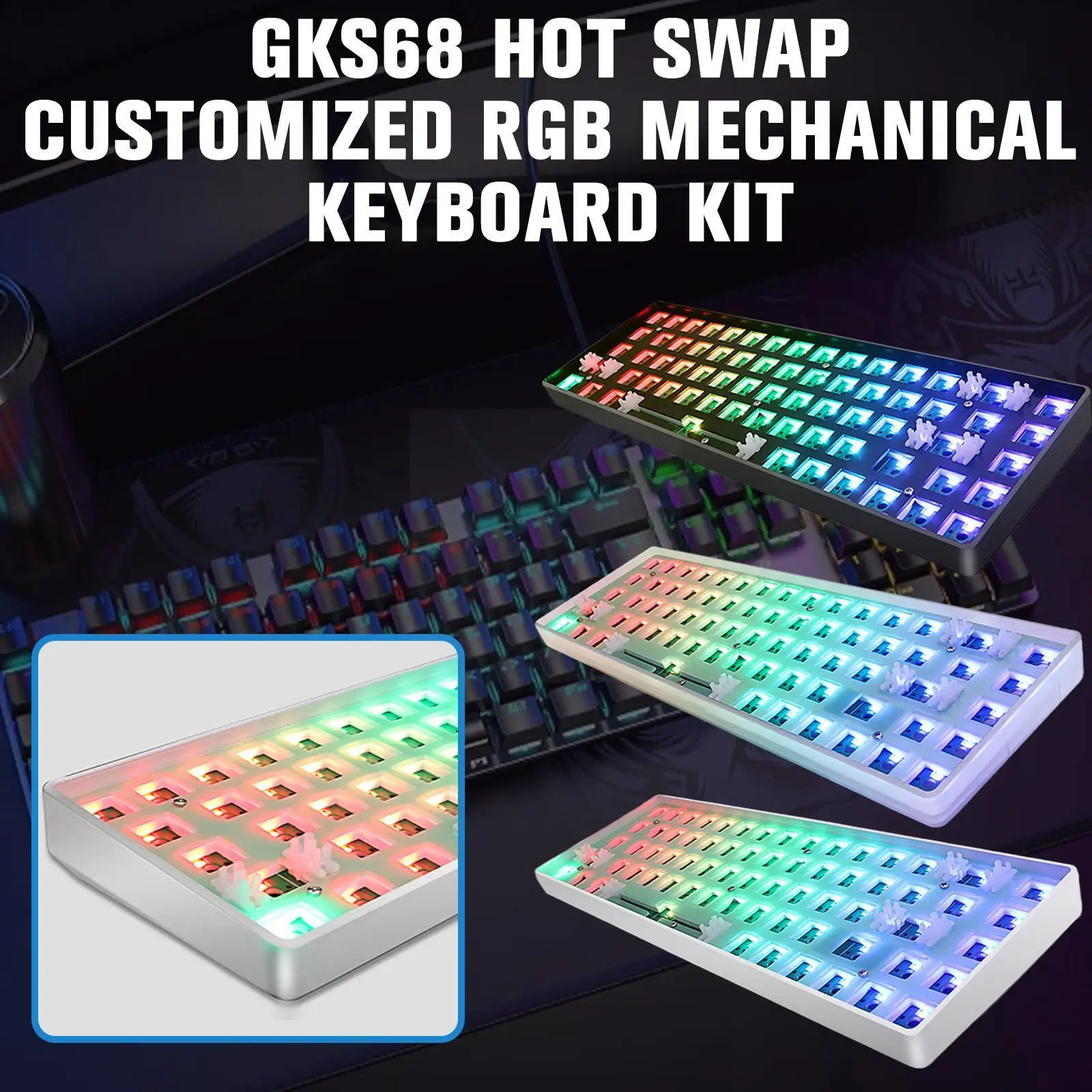 

Комплект механической клавиатуры GKS68 Hot Swap RGB с поддержкой режима 2,4 ГГц, Тонизирующая Беспроводная подсветка «сделай сам» 3 Bluetooth Keyboa R3R1
