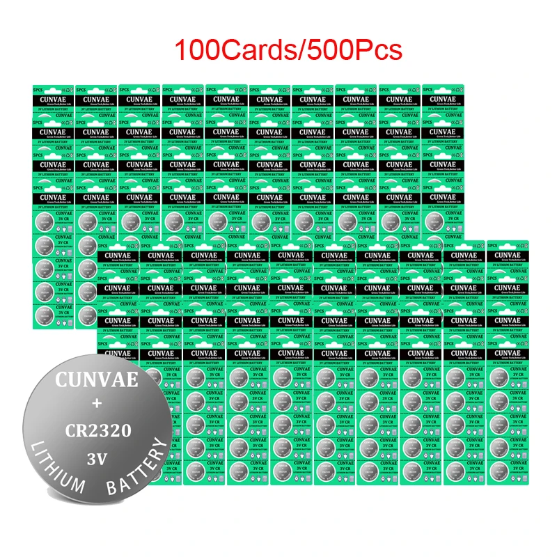 Литиевые кнопочные батарейки CR2320 CR2320, 500 шт./100 карт, DL2320 ECR2320 BR2320, батарейка монетного типа, 3 в, CR 2320 для электронных часов
Литиевые кнопочные батарейки CR2320 CR2320, 500 шт./100 карт, DL2320 ECR2320 BR2320, батарейка монетного типа, 3 в, CR 2320 для электронных часов