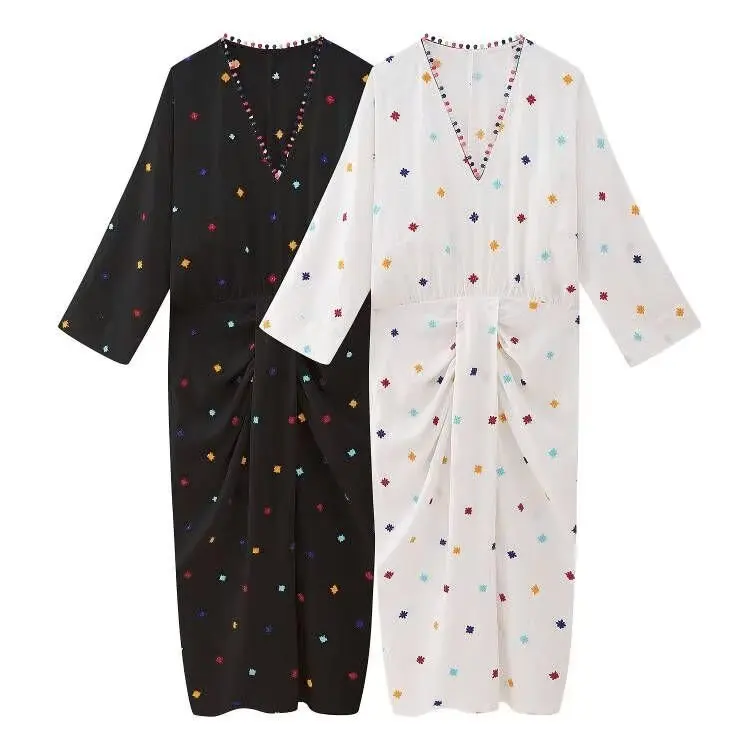 Loose Women Midi Dress With Tassel and Embroidery Autumn 2023 New Clothing V-neck Gathered Front Feminino Vestidos
Loose Women Midi Dress With Tassel and Embroidery Autumn 2023 New Clothing V-neck Gathered Front Feminino Vestidos