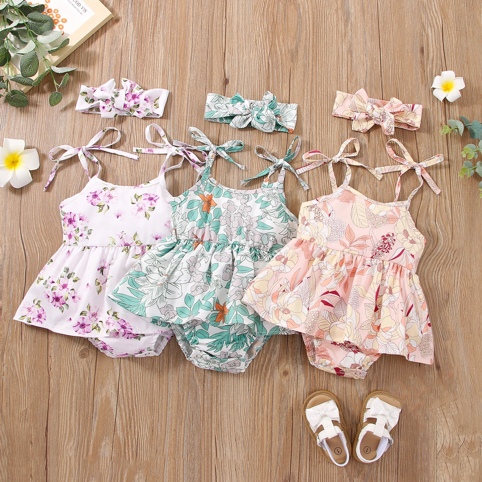 Baby Girls Romper Dress Sweet Floral Sleeveless Bandage Spaghetti Shoulder Strap Jumpsuits Headband Outfit Baby Summer Clothing
Baby Girls Romper Dress Sweet Floral Sleeveless Bandage Spaghetti Shoulder Strap Jumpsuits Headband Outfit Baby Summer Clothing