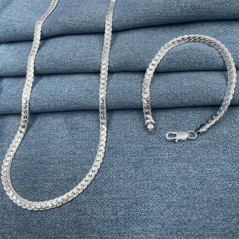 TIEEFEGO S925 Sterling Silver 2 Piece 5MM Full Sideways Chain Necklace Bracelet For Women Men Fashion Jewelry Sets Wedding Gift
TIEEFEGO S925 Sterling Silver 2 Piece 5MM Full Sideways Chain Necklace Bracelet For Women Men Fashion Jewelry Sets Wedding Gift