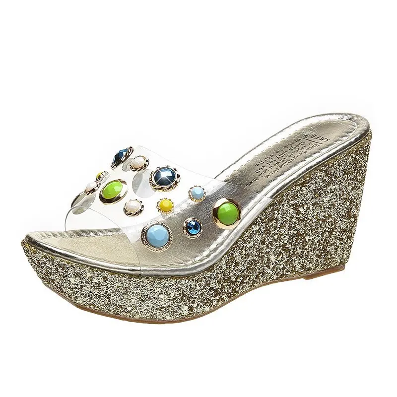 Women's Open Round Toe Slipper Rhinestone Fashion 2022 Summer New Popular Elegant Sweet Thick Platform High Wedges Heel Slippers
Women's Open Round Toe Slipper Rhinestone Fashion 2022 Summer New Popular Elegant Sweet Thick Platform High Wedges Heel Slippers